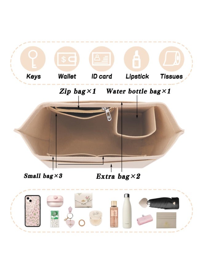 OSHIMA Bag Organiser Compatible for Longchamp, Tote Bag Insert Organizer Multi-pocket Felt Handbag Organiser Insert, Handbag Organisers Convenient Storage Zipper Bags Organizer(10 * 8 * 5 In) - Image 5